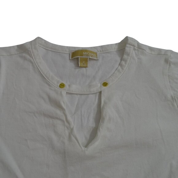 Michael Michael Kors White Top Women Size M Keyhole Gold Accent Short Sleeve - Picture 2 of 13